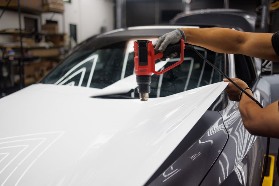 Professional detailing shop facility with organized workspace